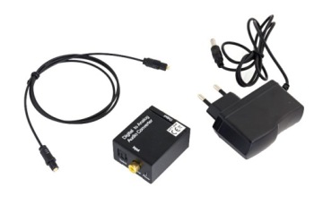 KONWERTER SYGNAŁU AUDIO SPDIF TOSLINK COAXIAL 2x RCA JACK DAC Z ZASILACZEM