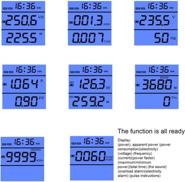 Измеритель тока для розетки, ваттметр, 14 режимов измерения