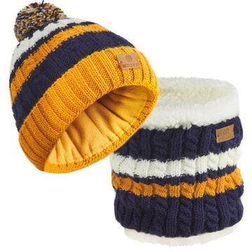 Betlewski Zestaw na zimę żółta czapka dla dzieci komin podszyty polarem
