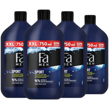 Żel pod prysznic męski Fa Men Sport 2w1 XXL ZESTAW dla mężczyzn 4x 750ml