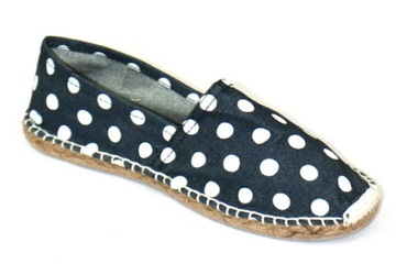 Klasyczne espadryle sznurkowe lniane len grochy 36