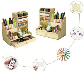 DREWNIANY ORGANIZER na biurko PRZYBORNIK Szufladka Biurkowy
