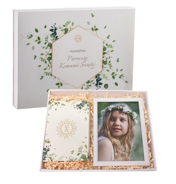 Zestaw ramka na zdjęcie + praliny Pamiątka Komunii eleganckie na prezent