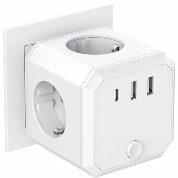 Кубическая розетка с USB 7в1, 4*AC,2+USB*1+1*TYPE-C 16A
