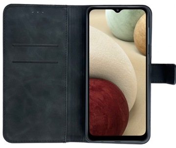 Etui z klapką do SAMSUNG GALAXY A12 skórzane skin case + szybka 9H