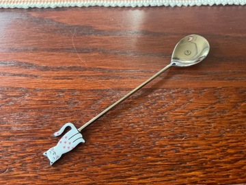 ŁYŻECZKA KOT KOTEK DO HERBATY DESERÓW Z KOTKIEM CHROM OLDMAN PREZENT 14cm