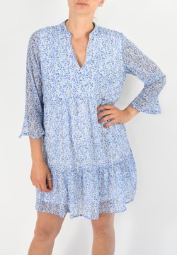 ONLY markowa ZWIEWNA SUKIENKA trapezowa V NECK niebieska w kwiatki- XL / 42