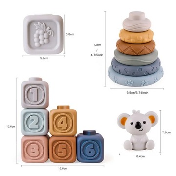 МЯГКИЕ РЕЗИНОВЫЕ СЕНСОРНЫЕ БЛОКИ, ПРОРЕЗЫЧКИ, БУКВЫ, БАШНЯ, ДИСКИ, МЕДВЕДЬ КОАЛА