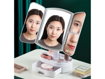 КОСМЕТИЧЕСКОЕ ЗЕРКАЛО ДЛЯ МАКИЯЖА со СВЕТОДИОДНОЙ ПОДСВЕТКОЙ, РАСШИРЯЕМОЕ, УВЕЛИЧИТЕЛЬНОЕ