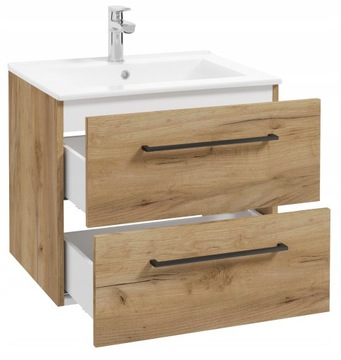 Навесной шкаф с умывальником, 60 см, ДУБ, смеситель черный