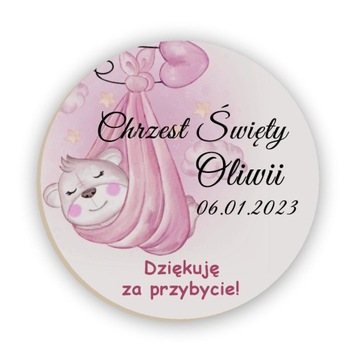 Podziękowania dla gości na Chrzest Roczek Urodziny magnes K7