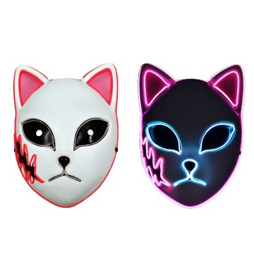 MASKA ŚWIECĄCA KOTA CAT RÓŻOWA LED NEON HALLOWEEN