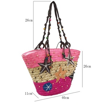 ЦВЕТНАЯ СОЛОМЕННАЯ СУМКА, СИНЯЯ ПЛЯЖНАЯ КОРЗИНА