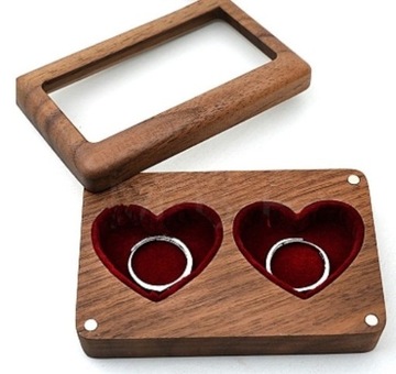 Pudełko na Obrączki Na Ślub Pudełeczko Drewniane Na Biżuterię Na Kolczyki