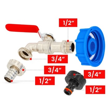 СЛИВНОЙ КЛАПАН МАУЗЕРНЫЙ КРАН ДЛЯ IBC БАКА 1000 Л 3/4x1/2 БЫСТРО СОЕДИНИТЕЛЬНЫЙ ШЛАНГ