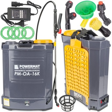 OPRYSKIWACZ AKUMULATOROWY ELEKTRYCZNY 16L PLECAKOWY POWERMAT ZESTAW 4 DYSZE