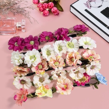 Kwiatowe opaski na głowę 5szt bezuciskowe festiwal