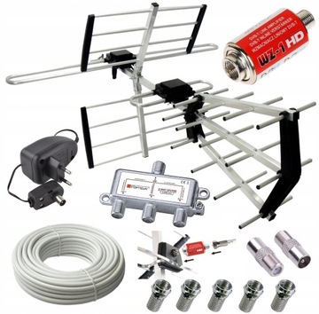 ANTENA DVB-T2 MUX Kierunkowa Mocna COMBO do 200km ZESTAW na 3TV + KABEL 20m