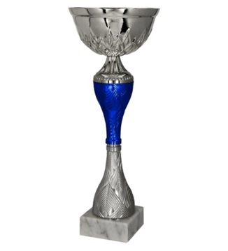 Puchar metalowy srebrno-niebieski 35cm