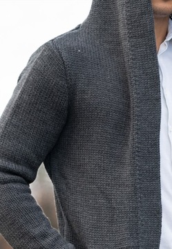 Sweter Męski Długi Wełna Ponczo Cardigan Elegancki na zimę jesień Szary L