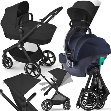 WÓZEK CYBEX 3W1 EOS LUX BLK MOON BLACK I FOTELIK AVIONAUT COSMO