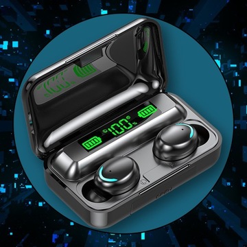 SŁUCHAWKI BEZPRZEWODOWE BLUETOOTH 5.1 + POWERBANK MIKROFON SPORTOWE DOUSZNE