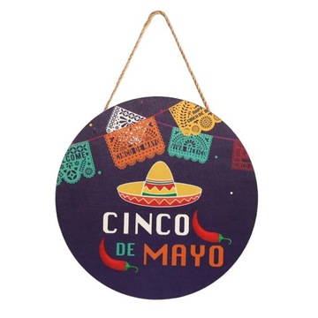 Мексиканская фиеста деревянная вывеска, висящая на входной двери Синко де Майо, стиль C
