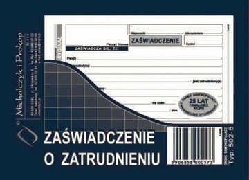 DRUK ZAŚWIADCZENIE O ZATRUDNIENIU A6 DO FIRM 40STR