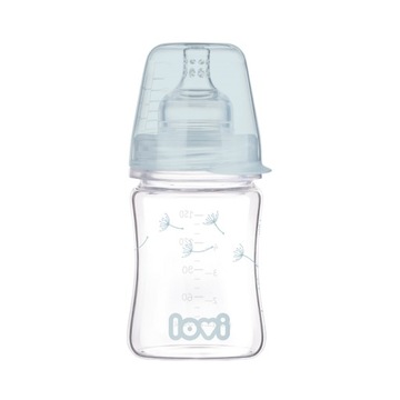 LOVI SZKLANA BUTELKA DO KARMIENIA 150ML Z DYNAMICZNYM SMOCZKIEM 0M+ Botanic