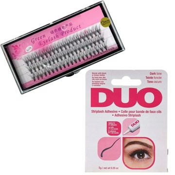 ZESTAW RZĘSY JEDWABNE KĘPKI 12mm + KLEJ DUO DARK