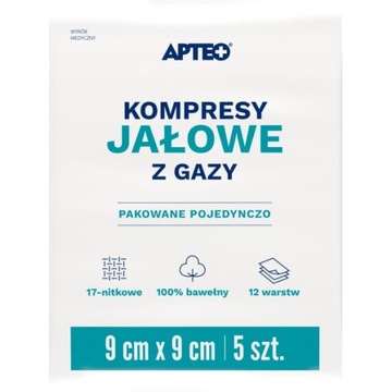 Kompresy jałowe 9 x 9 cm apteo care 5 sztuk