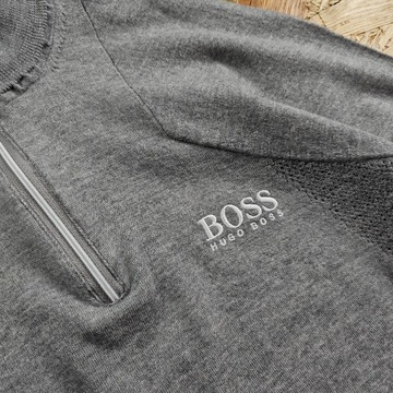 Sweter Wełniany Wełna HUGO BOSS Na Zamek Nowy Model Szary Casual L