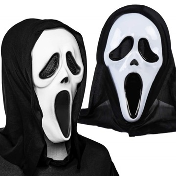 MASKA KRZYK Z KAPTUREM MASKI SCREAM NA HALLOWEEN