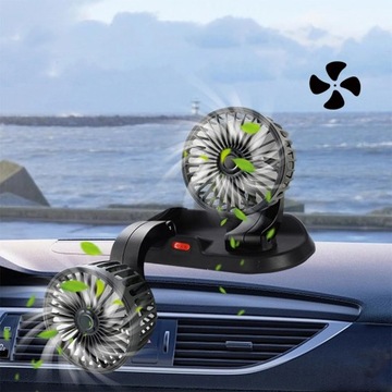 ДВОЙНОЙ USB-ВЕНТИЛЯТОР, ВРАЩЕНИЕ НА 360 ГРУПП, ДЛЯ АВТОМОБИЛЯ 12 В, 2 СКОРОСТИ