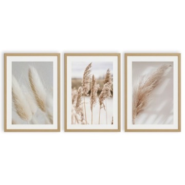 ZESTAW PLAKATÓW A3 BOHO TRAWA BEŻ NATURA OBRAZY