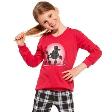 Piżama dziewczęca Cornette 377/157 Lady r. 98/104 pudel róż kratka