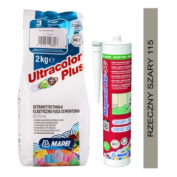 Zestaw MAPEI fuga Ultracolor Plus 2kg + silikon - 115 rzeczny szary