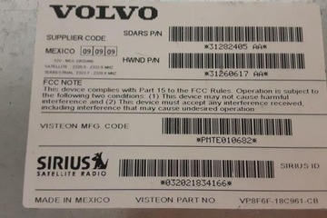 ANTÉNA VOLVO C30 31282405 2.5L GASOLINE 169KW 2010