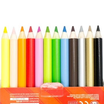 KREDKI OŁÓWKOWE DREWNIANE BAMBINO 12 KOLORÓW GRATIS METALOWA TEMPERÓWKA