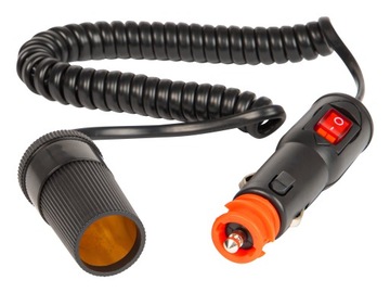 PRZEDŁUŻACZ ZAPALNICZKI SAMOCHODOWEJ KABEL SPIRALA 55cm - 1,8m WŁĄCZNIK