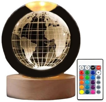 LAMPKA NOCNA BIURKOWA LED SZKLANA KULA GLOBUS PLANETA ZIEMIA KOSMOS KOLORY