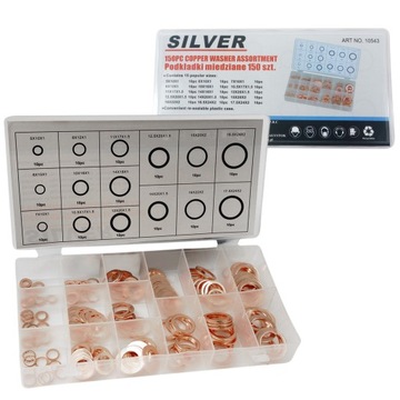 НАБОР МЕДНЫХ ШАЙБ СЕРЕБРЯНЫХ МЕДНЫХ ШАЙБ 150 ШТ. SORTER S10543