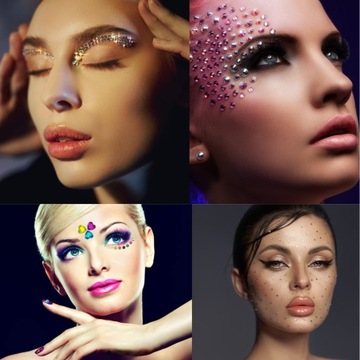 Самоклеящиеся наклейки со стразами для лица, ногтей, волос, радужные