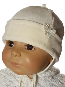 POLSKA CZAPKA MOTYLEK WELUR WIĄZANA NA USZKA CZAPECZKA NIEMOWLĘCA 0-9M-C
