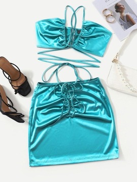 SHEIN 685 SATYNOWY KOMPNET DAMSKI NA LATO MINI S