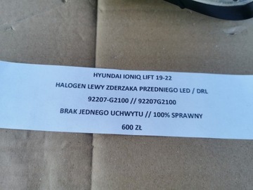 HYUNDAI IONIQ FACELIFT 19-22 HALOGEN LEVÝ PŘEDNÍ LED DRL 92207-G2100