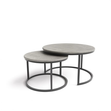 Stolik Kawowy Loft Ława 2w1 Stół Okrągły Czarny Beton Dąb Wotan MDF 80 i 60