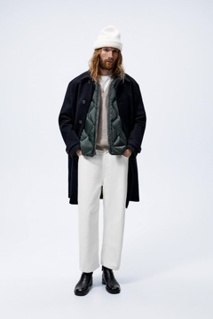 ZARA МУЖСКОЕ ПАЛЬТО С ЖИЛЕТОМ ТЕМНО-СИНИЙ ШЕРСТЯНОЙ L
