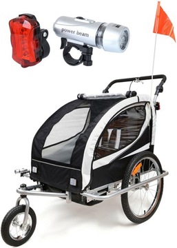 PRZYCZEPKA ROWEROWA PRO Z AMORTYZACJĄ 3w1 + OŚWIETLENIE LED
