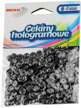 CEKINY HOLOGRAMOWE ozdobne kreatywne 6mm CZARNE